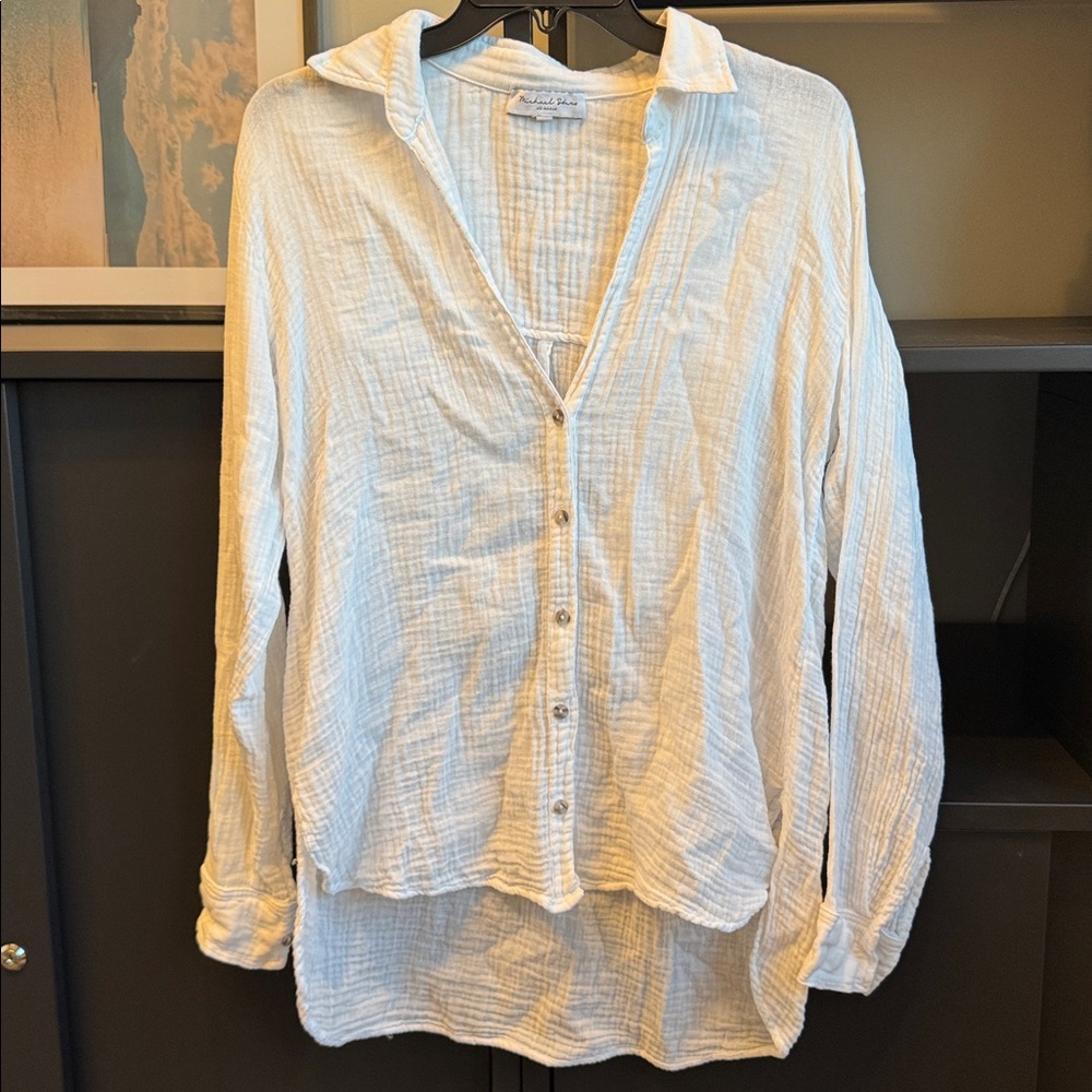 Michael Stars White Oversized Gauze Button-Down, Size Small